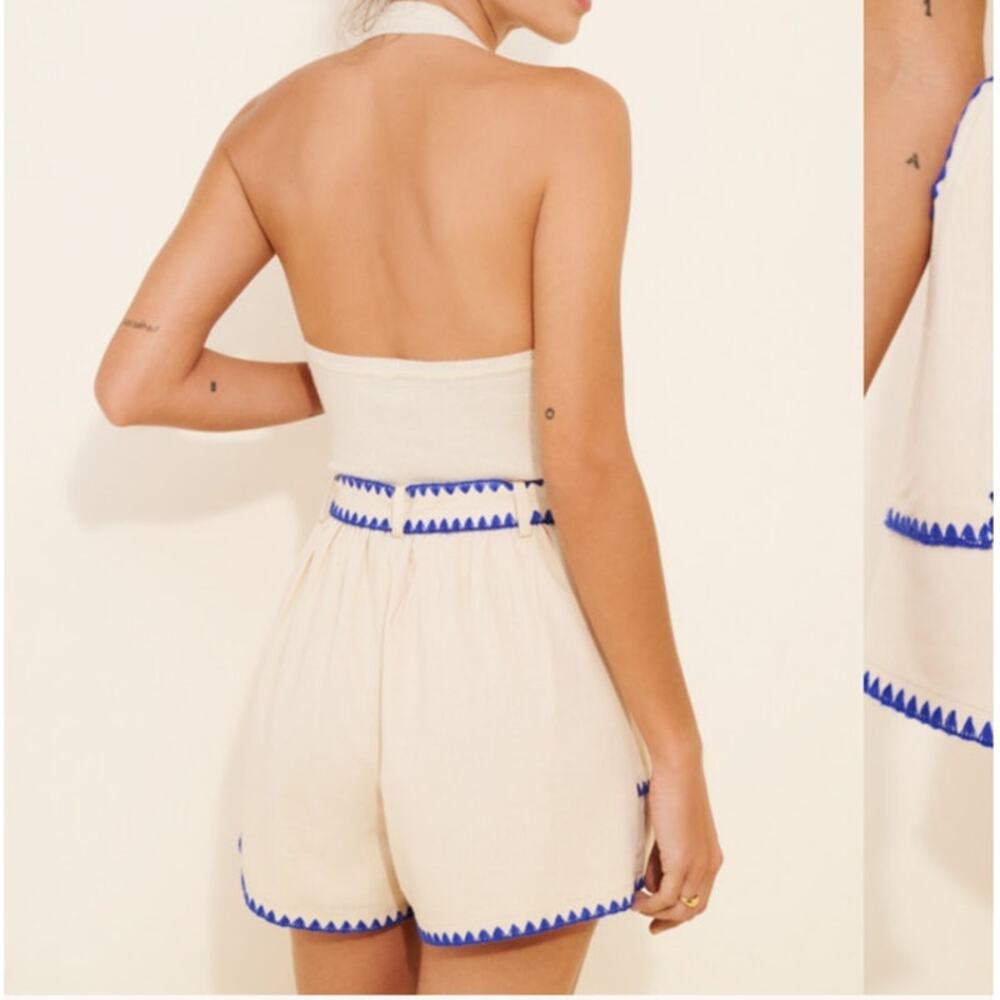 En Saison Donatella Cotton Linen Shorts Natural - Blue size Medium NWT - Picture 3 of 16